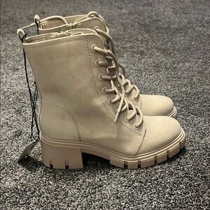 Maurices Cream Combat Boots with Lace-Up Front